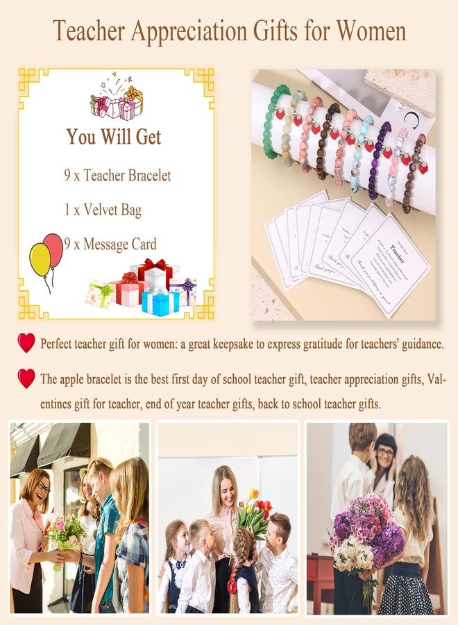 MOZAKA 9Pcs Teacher Appreciation Bracelets Gifts for Women Men, Natural Stone Teacher Appreciation Gift - Thank You Gift for Teachers - Image 5